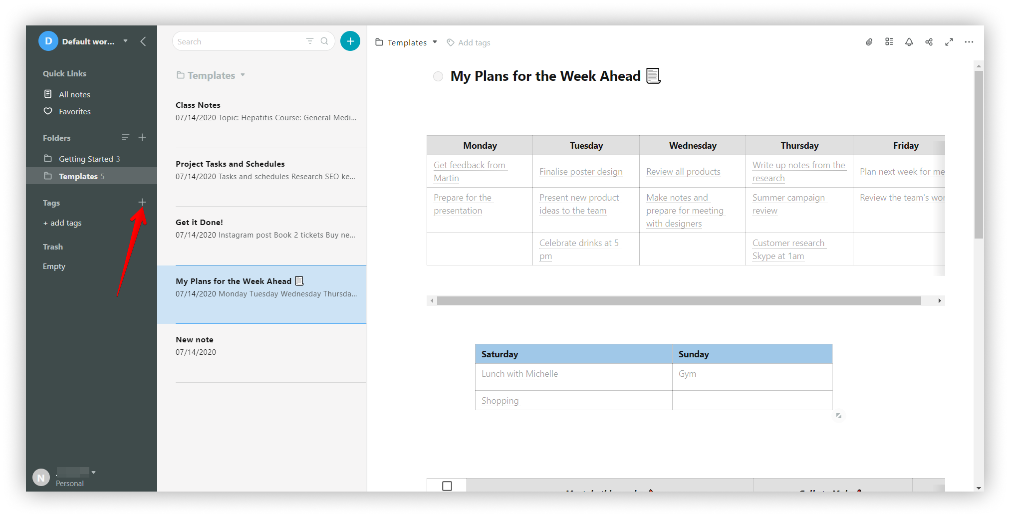 In addition to workspaces and folders, tags help you categorize and organize your pages. To do that, just give a name to a tag and then apply it to pages anywhere in Nimbus Web.